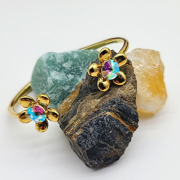Rare! Kate Spade "SUNSET BLOOMS" Open Hinged Bangle w Aurora Borealis Blooms! π - Picture 2 of 13